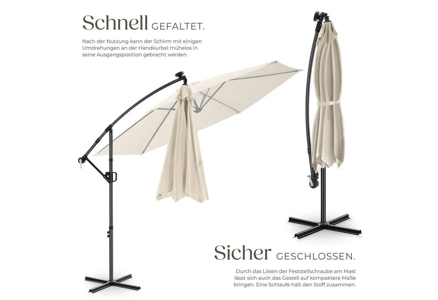 TECTAKE Ampelschirm Artemis Beige mit Solar-LED & Doppeldach - Bild 4