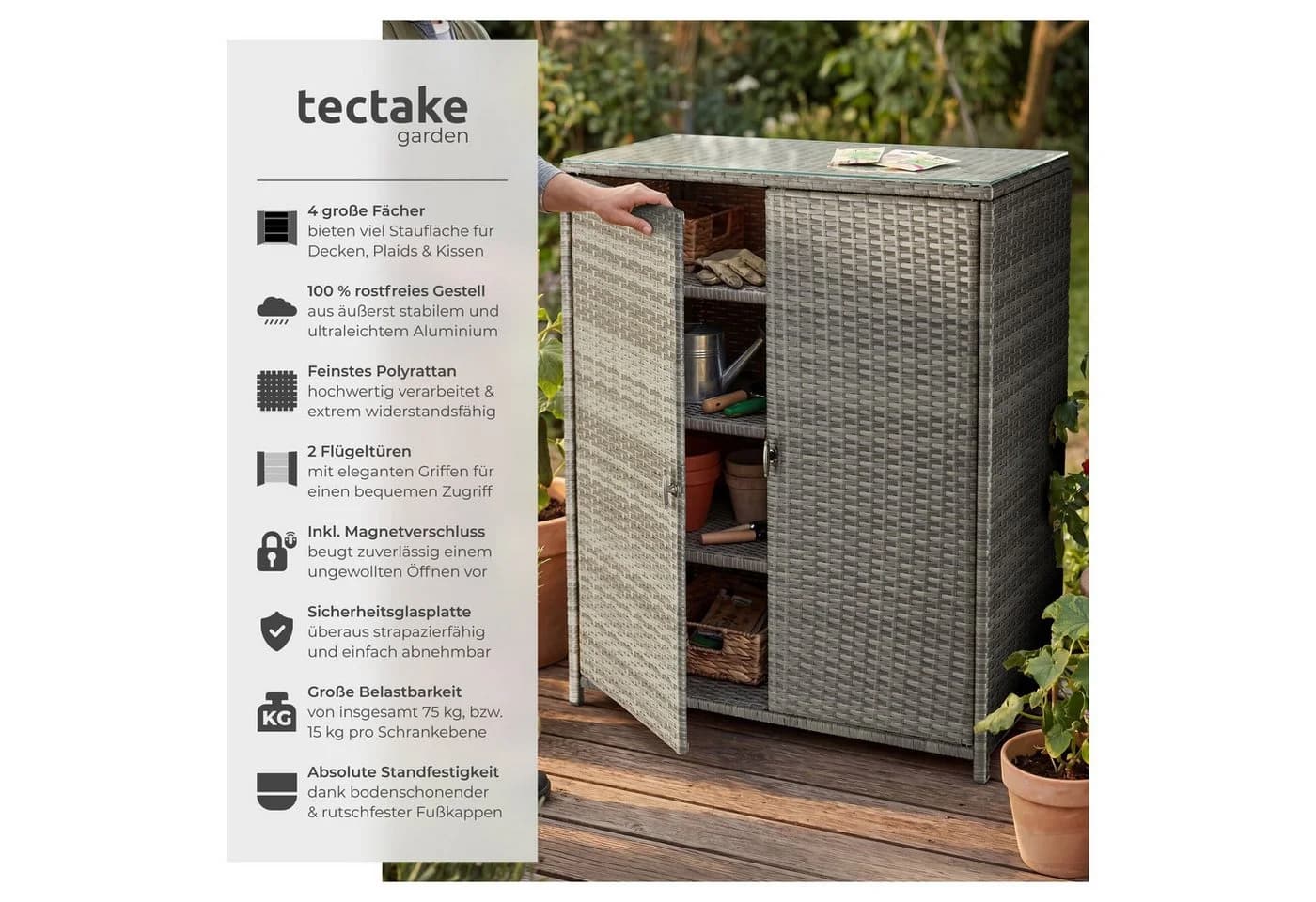 TECTAKE Geräteschrank Monza Grau Aluminium Poly Rattan - Bild 2