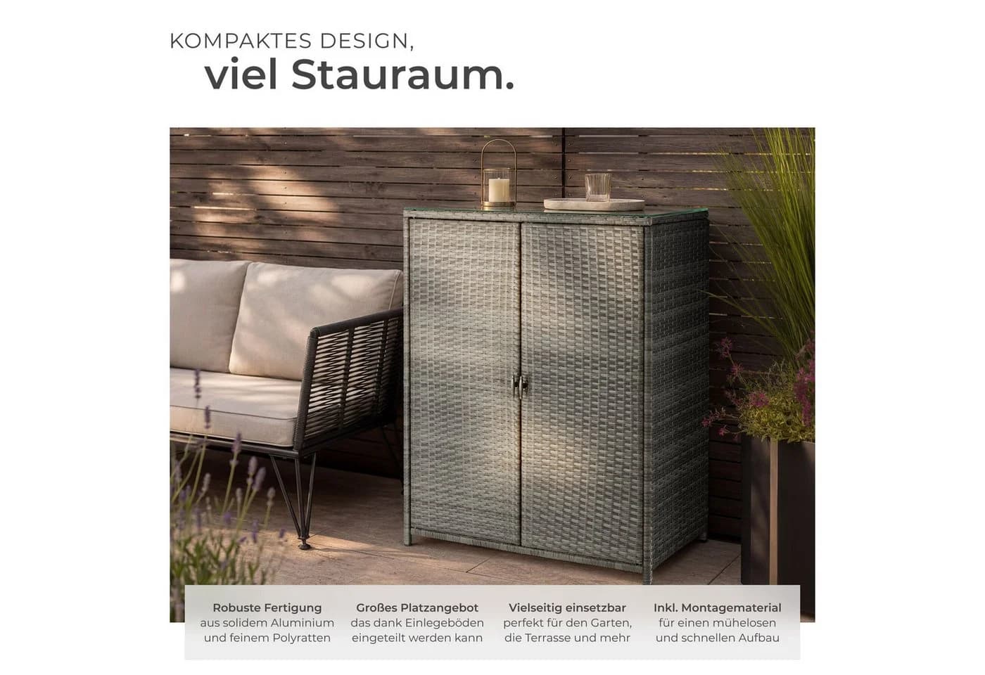TECTAKE Geräteschrank Monza Grau Aluminium Poly Rattan - Bild 4