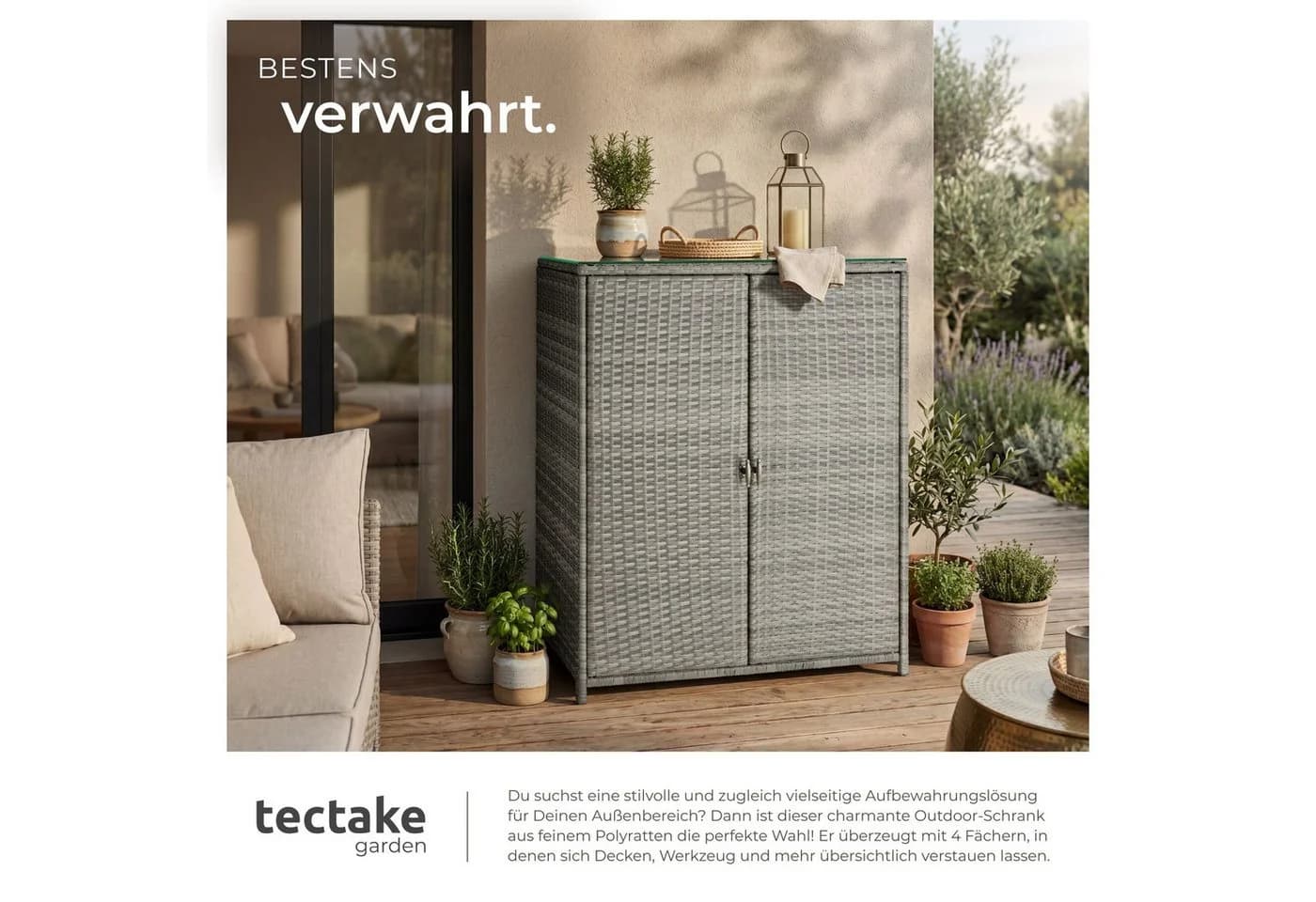 TECTAKE Geräteschrank Monza Grau Aluminium Poly Rattan - Bild 5