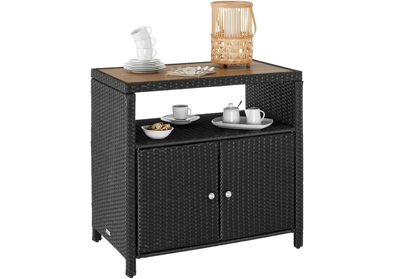 TECTAKE Gartenschrank Monscia mit WPC-Lamellen und Polyrattan Schwarz