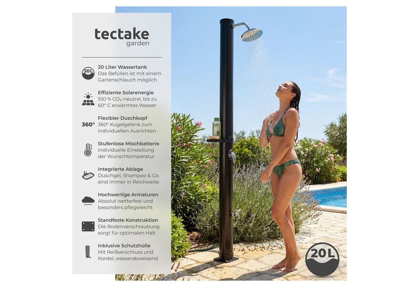 TecTake Solardusche 20 Liter mit Regenduschkopf - Bild 2