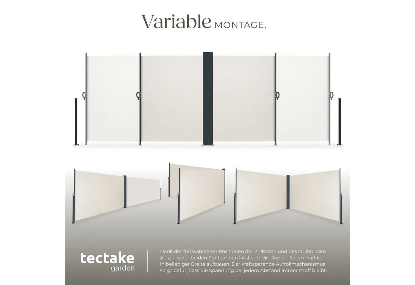tectake Doppel-Seitenmarkise Beige Automatischer Aufrollmechanismus - Bild 4