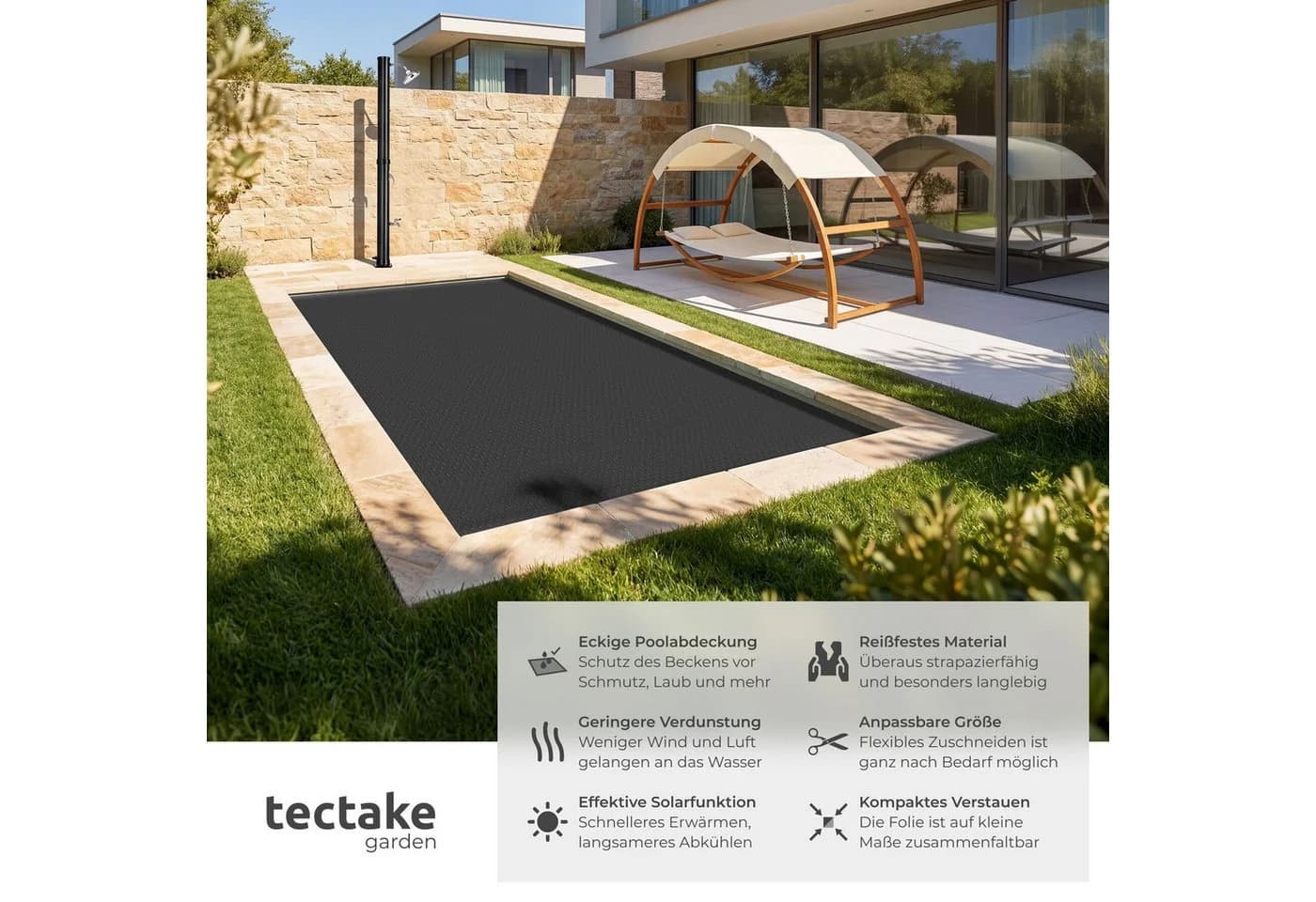 tectake Pool-Abdeckplane Solarfolie Schwarz
