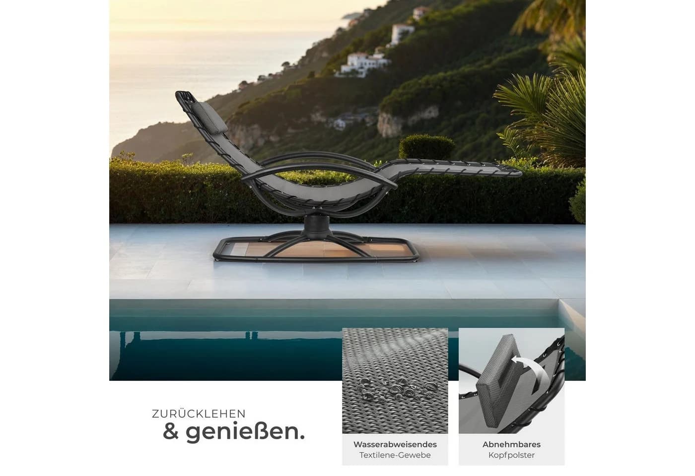 tectake Gartenliege Sonnenliege Toulon Ergonomisch mit sanfter Schwingfunktion 2er Set - Bild 5