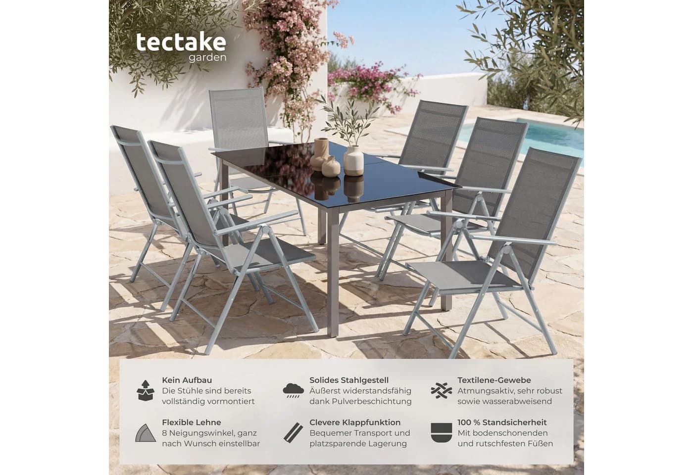 tectake Gartenstuhl Marcellino Klappbar Silber