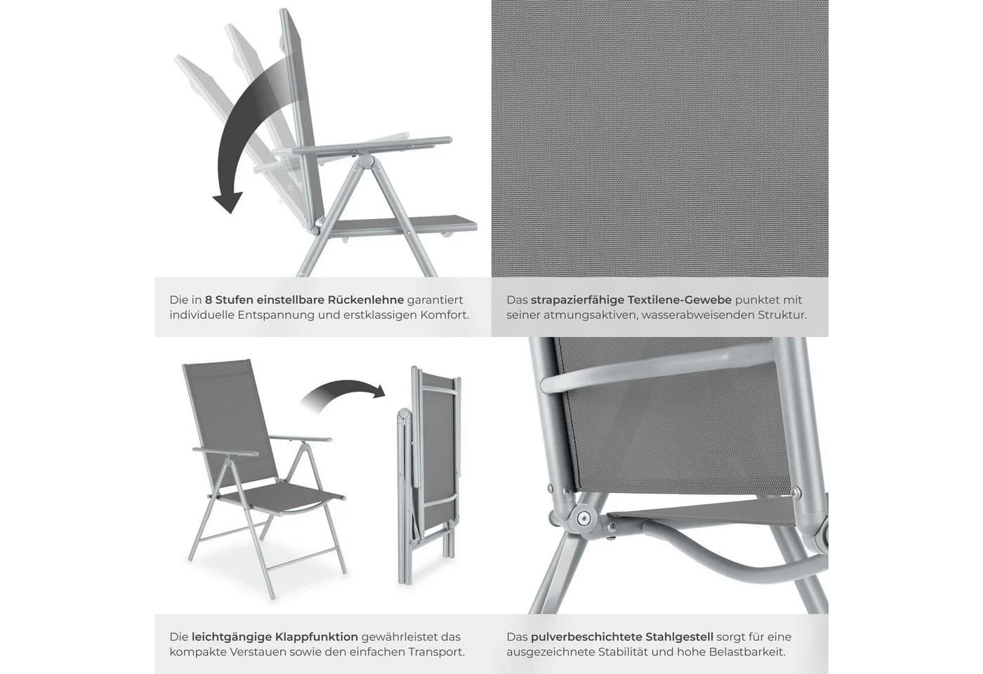 tectake Gartenstuhl Marcellino Klappbar Silber - Bild 5