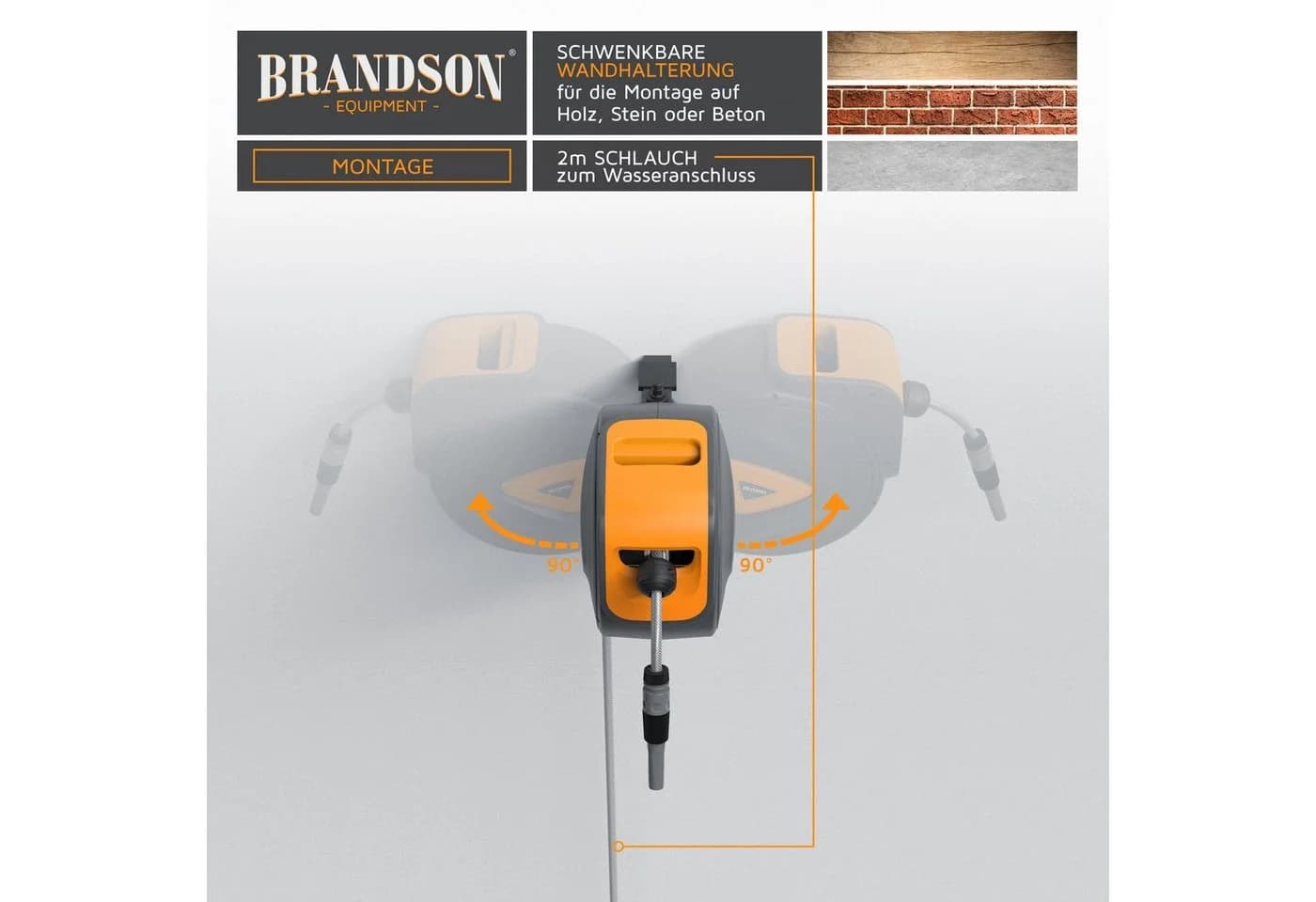 Brandson Wandschlauchbox 20m Grau/Orange Automatisch Einziehbar - Bild 2