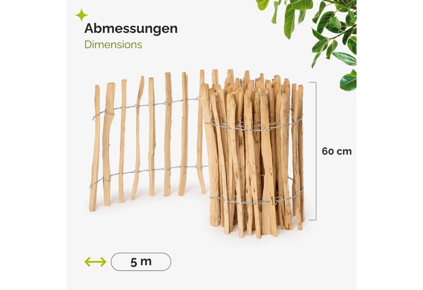 Garronda Staketenzaun 60cm x 5m Steckzaun Haselnussholz - Bild 3