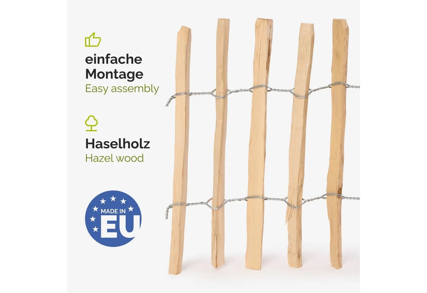 Garronda Staketenzaun 60cm x 5m Steckzaun Haselnussholz - Bild 4