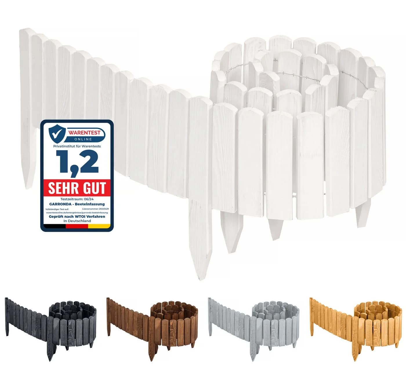 Garronda Rasenkante Beeteinfassung Holz Rollzaun Flexibler Rollborder 2m - Bild 2