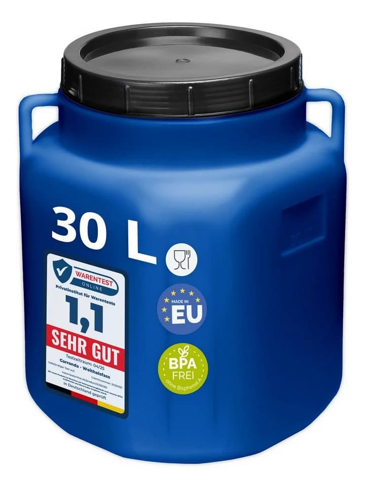 Garronda Regentonne 30L Blau BPA-frei quadratisch mit Deckel