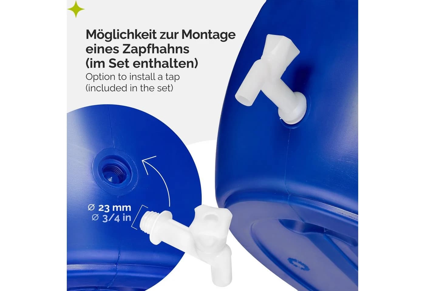 Garronda Regentonne 120L Weithalsfass HDPE Blau mit Deckel und Hahn - Bild 4