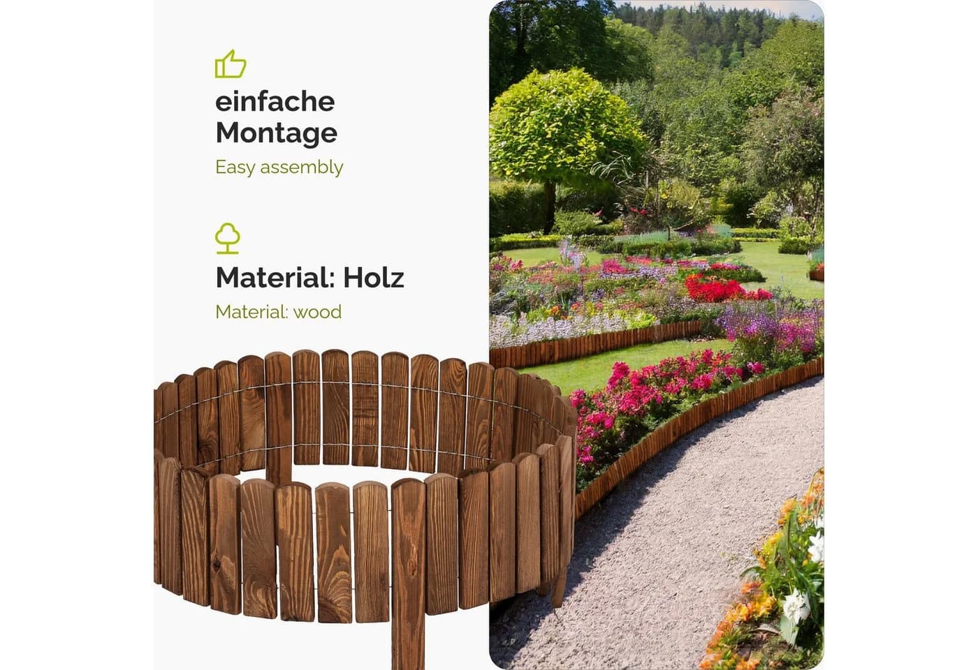 Garronda Zaun Rasenkante Holz Beeteimfassung Flexibler Rollborder - Bild 3