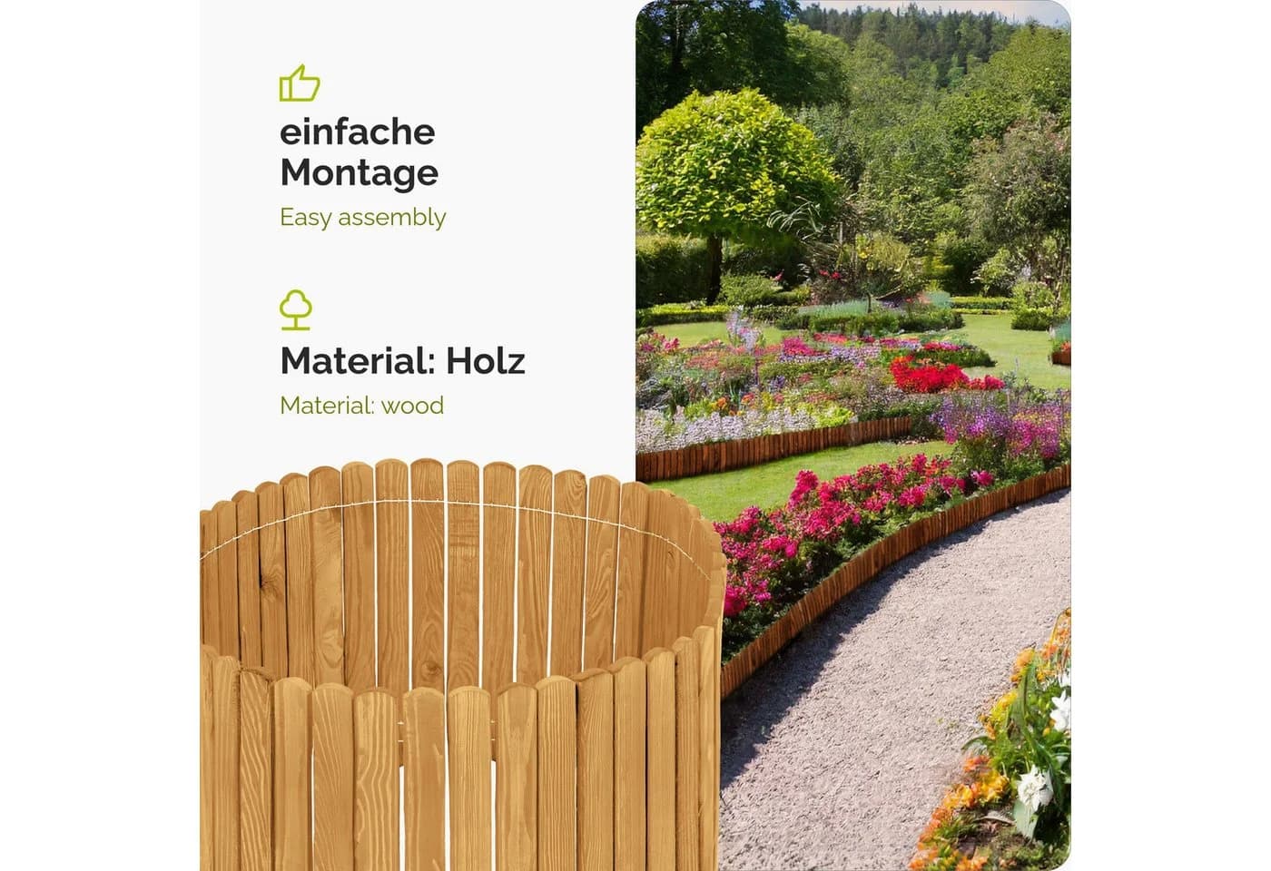 Garronda Zaun Rasenkante Holz Beeteimfassung Flexibler Rollborder - Bild 3
