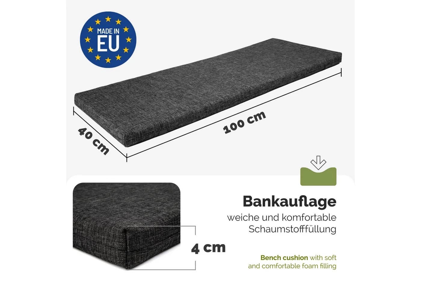 Garronda Bankauflage Schwarz wasserabweisend UV-beständig