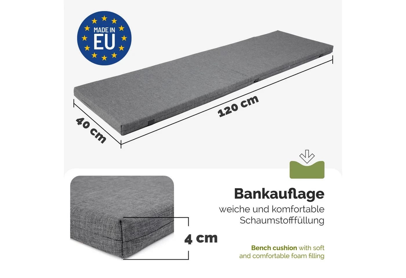 Garronda Bankauflage 120 cm Graphit wasserabweisend