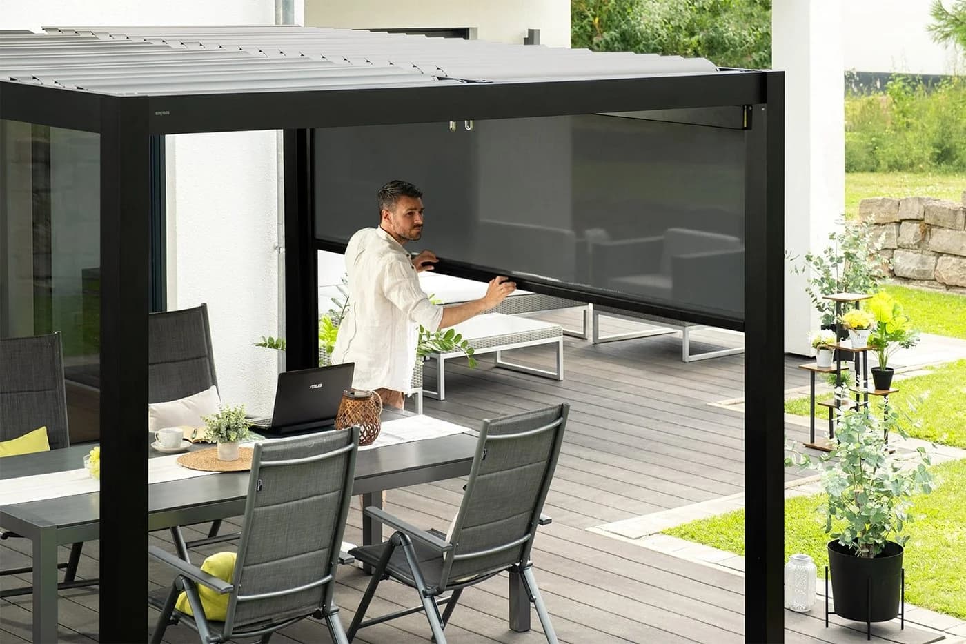 empasa Sonnenschutzrollo "ZEUS" für Pergola Anthrazit/Weiß