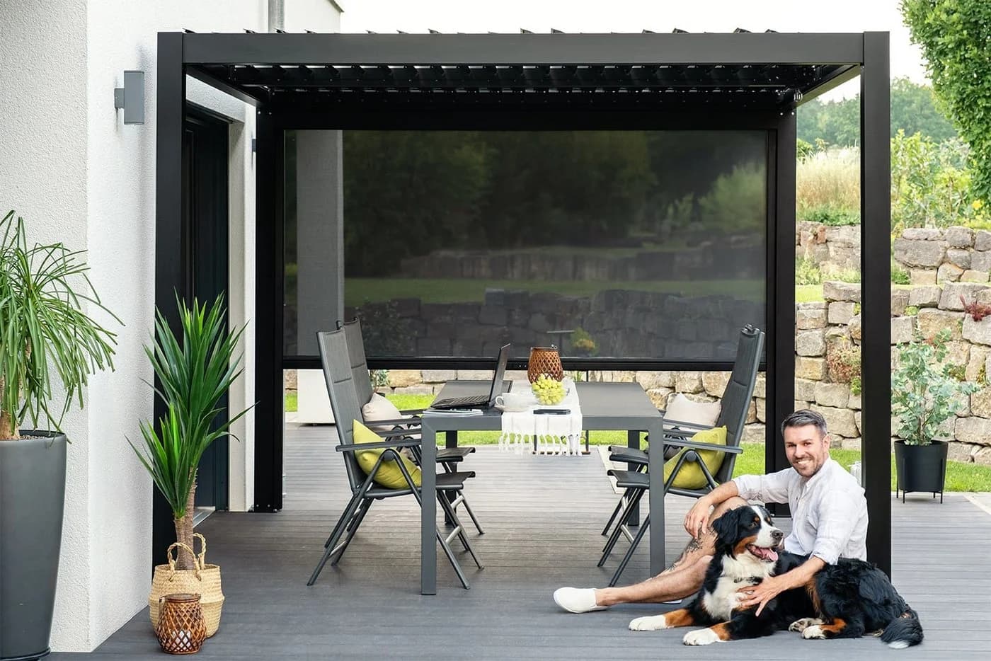 empasa Sonnenschutzrollo "ZEUS" für Pergola Anthrazit/Weiß - Bild 3