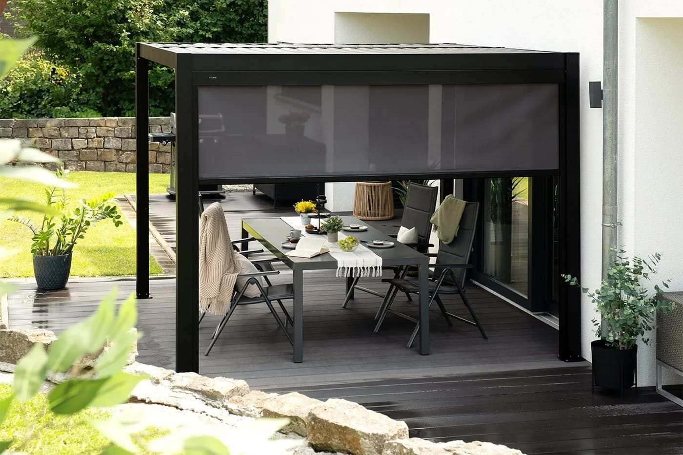 empasa Sonnenschutzrollo "ZEUS" für Pergola Anthrazit/Weiß - Bild 4