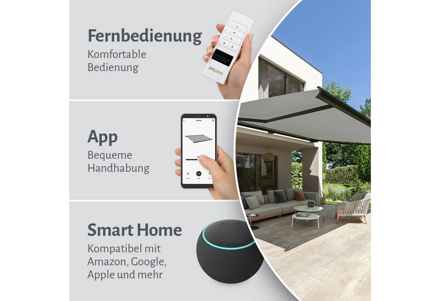 empasa Vollkassettenmarkise PROFI PLUS Hellgrau WiFi-Motor - Bild 3