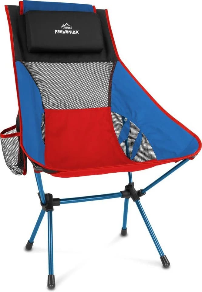 normani Peawanuck Ultraleichter Campingstuhl Blau/Rot mit Kopfkissen