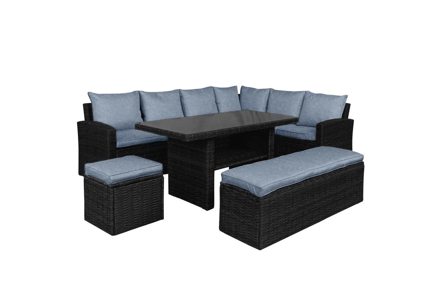BRAST Garten-Essgruppe ECO 9-tlg. Schwarz/Blau Polyrattan mit Kissen - Bild 2