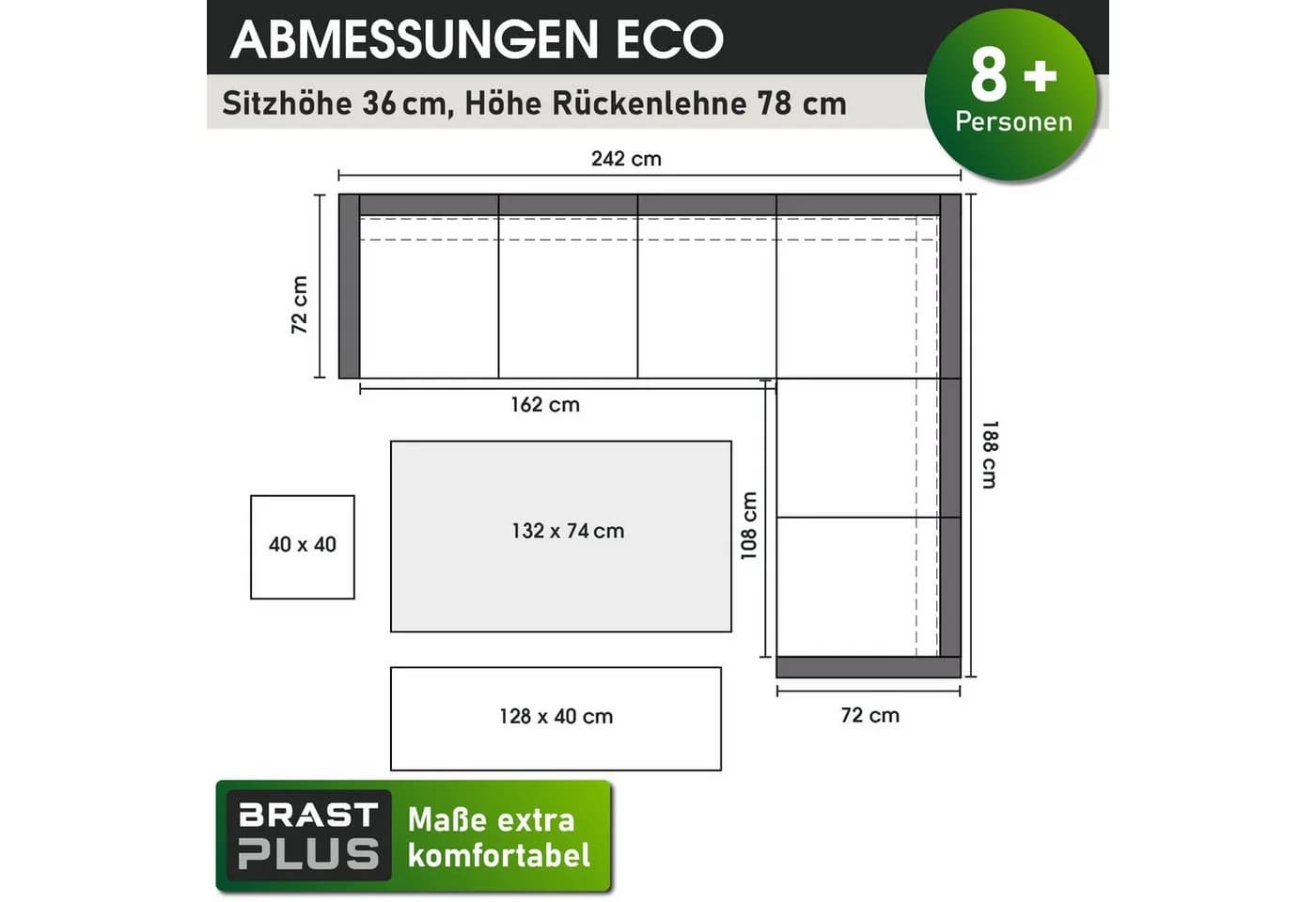 BRAST Garten-Essgruppe ECO 9-tlg. Schwarz/Blau Polyrattan mit Kissen - Bild 3