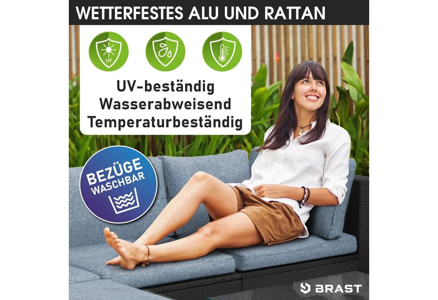 BRAST Garten-Essgruppe ECO 9-tlg. Schwarz/Blau Polyrattan mit Kissen - Bild 5