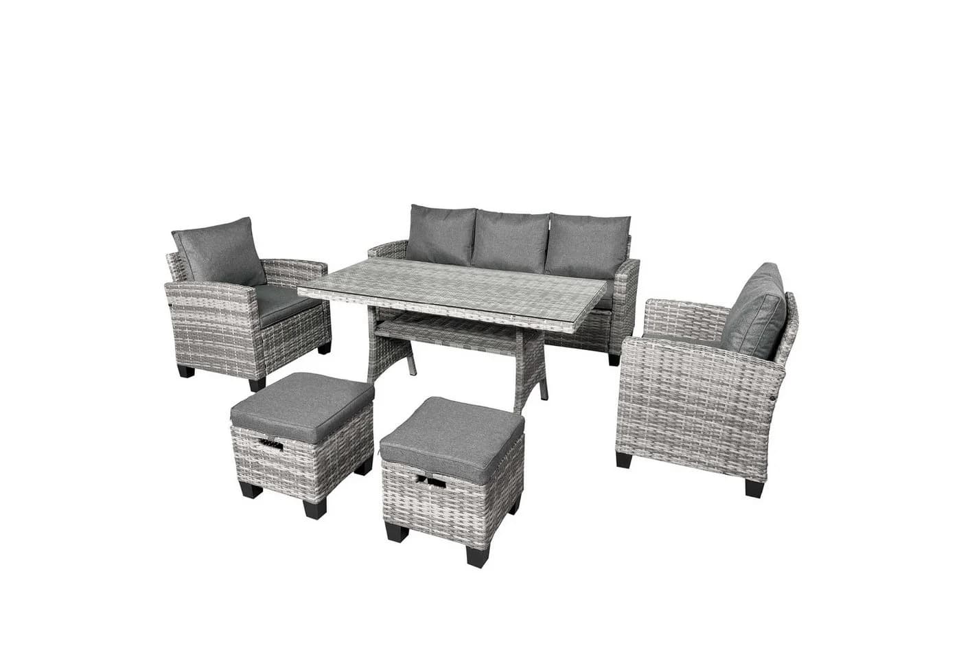 BRAST Gartenlounge-Set Delight Grau 7-tlg. Polyrattan mit Kissen - Bild 2