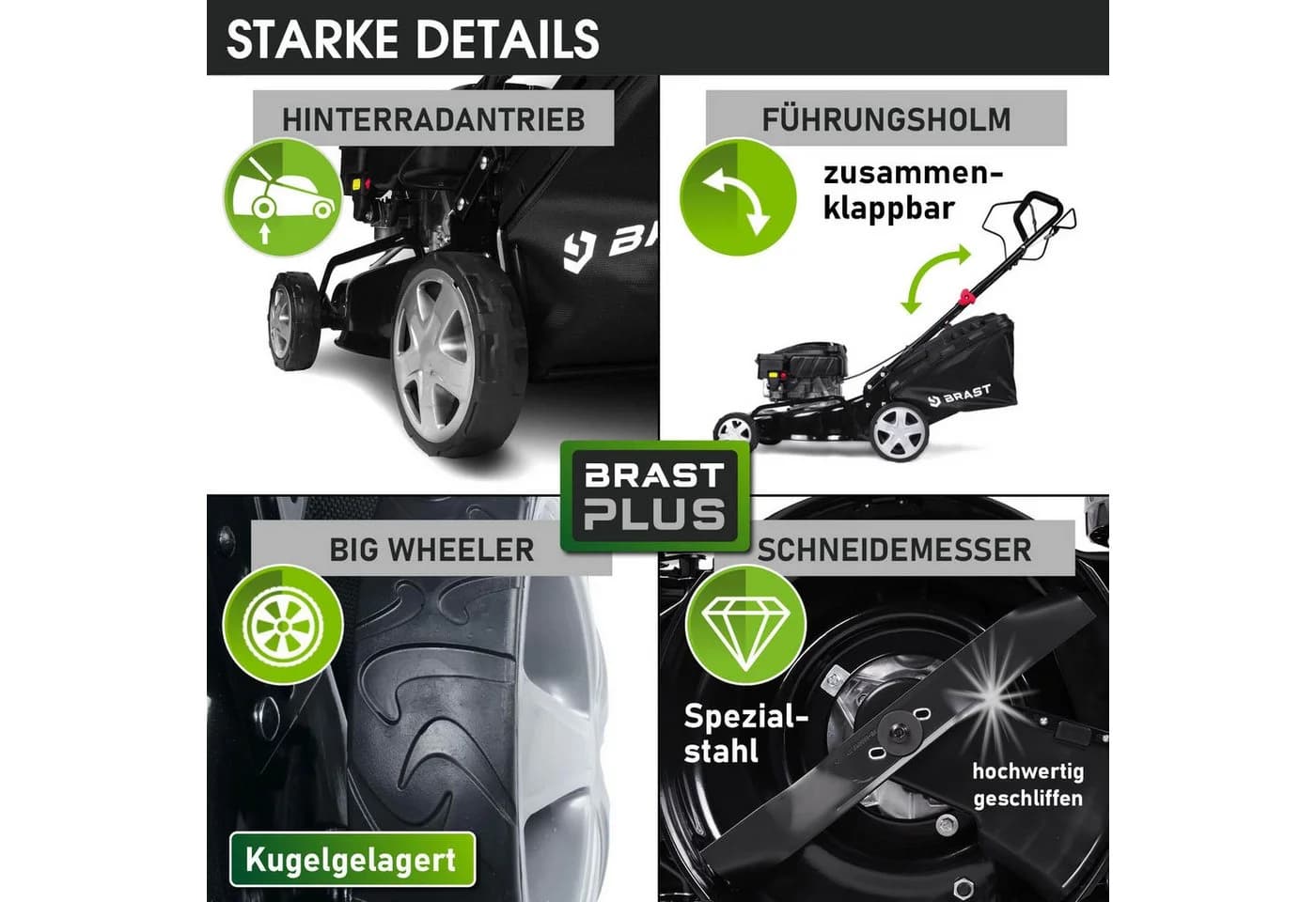 BRAST Benzinrasenmäher 41cm Schnittbreite 3kW Stahlgehäuse - Bild 4