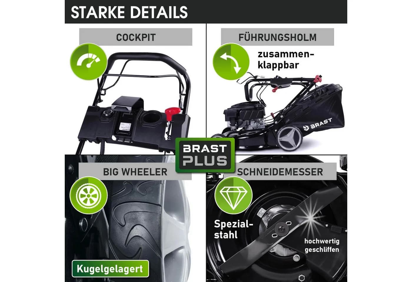 BRAST Benzinrasenmäher 41cm Schnittbreite 4-Takt Motor Elektrostart - Bild 5