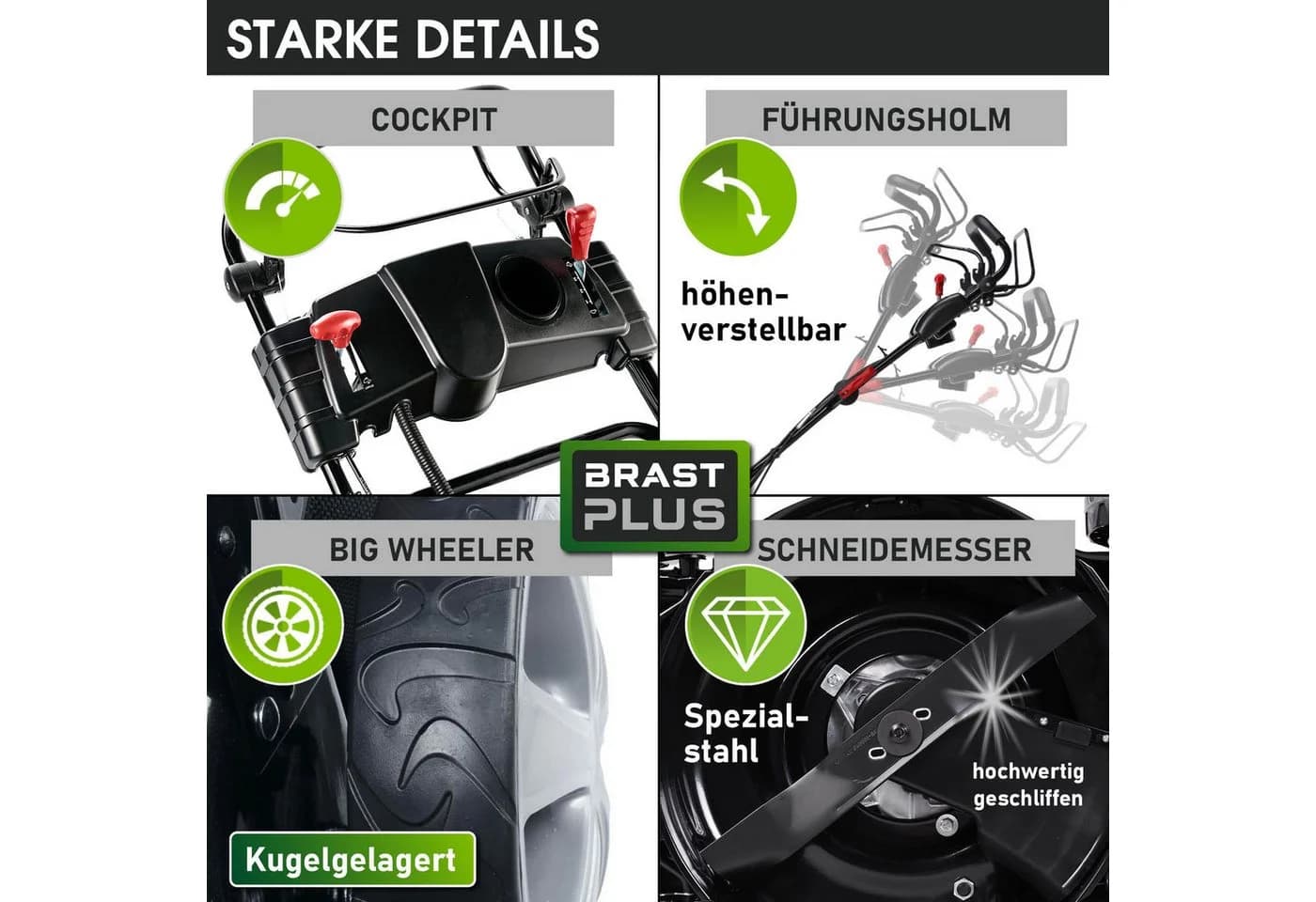BRAST Benzinrasenmäher 46cm Stahlgehäuse Elektrostart 4-Takt OHV Motor - Bild 5