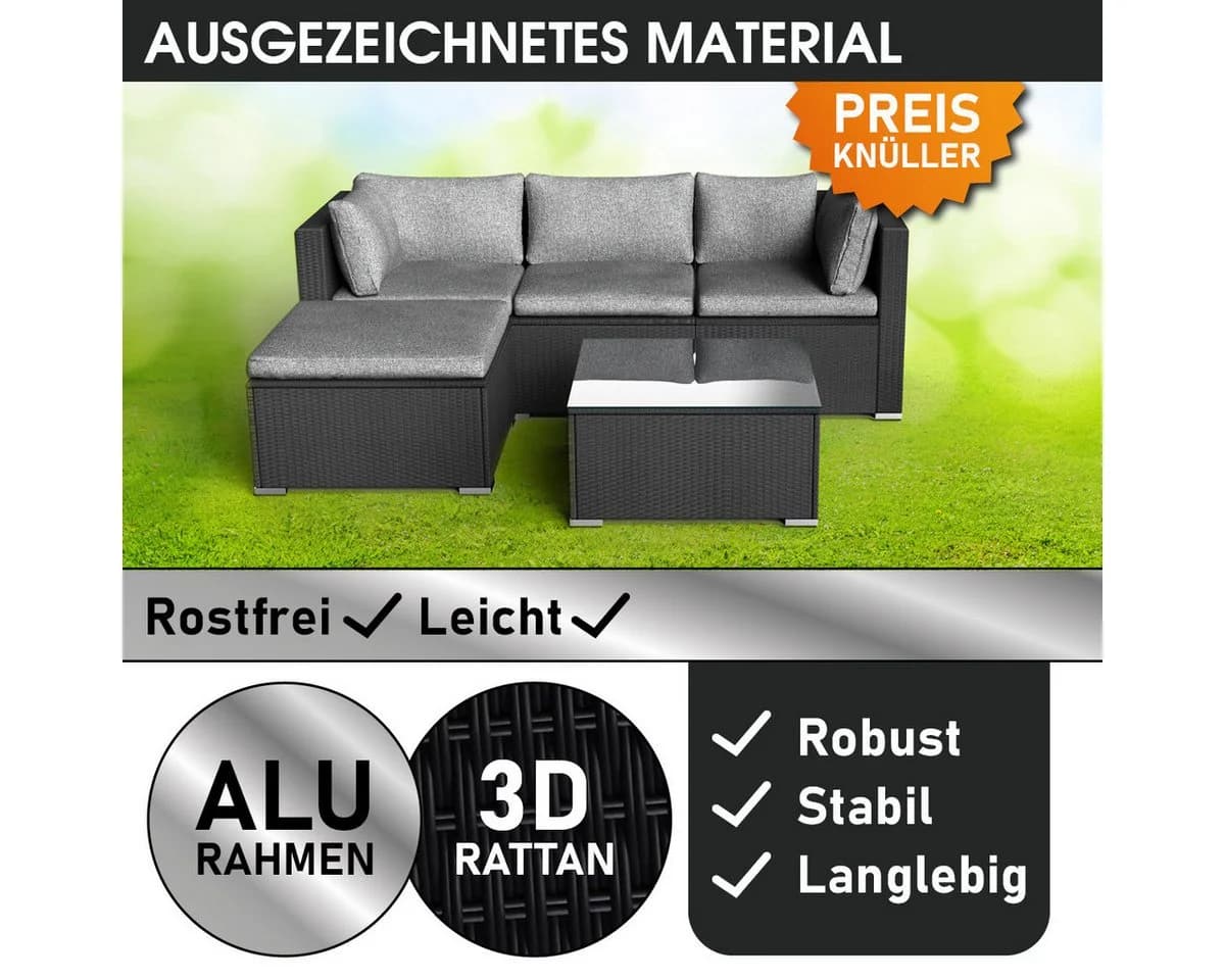 BRAST Gartenlounge-Set Royal Grau 4-tlg. mit Polyrattan & Aluminium