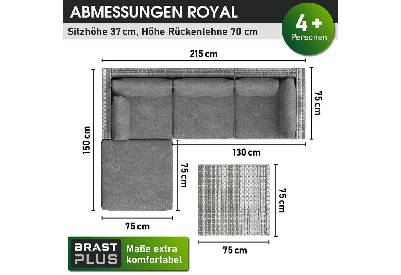BRAST Gartenlounge-Set Royal Grau 4-tlg. mit Polyrattan & Aluminium - Bild 3