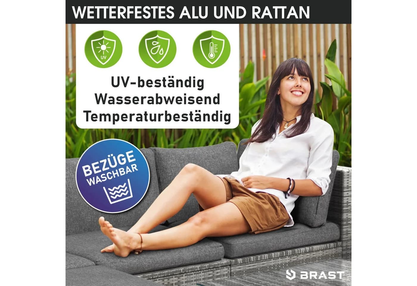 BRAST Gartenlounge-Set Royal Grau 4-tlg. mit Polyrattan & Aluminium - Bild 5