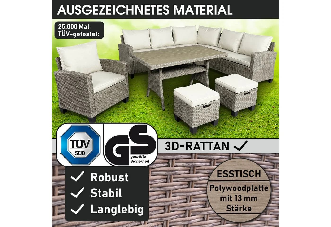 BRAST Gartenlounge-Set Hacienda 10-tlg. Polyrattan Braun/Beige