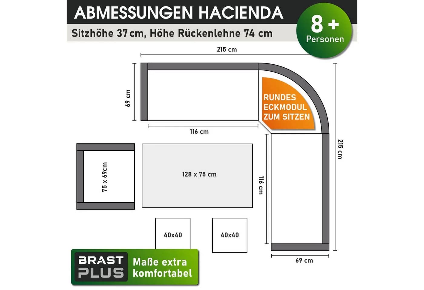 BRAST Gartenlounge-Set Hacienda 10-tlg. Polyrattan Braun/Beige - Bild 3