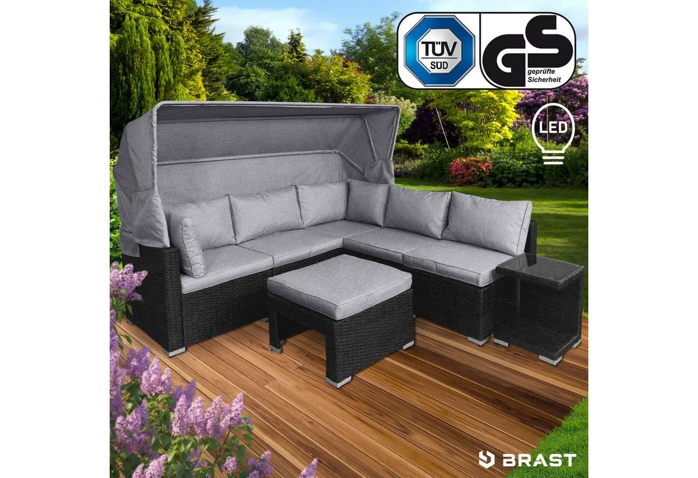 BRAST Sonneninsel Lounge Set 2-6 Personen mit LED-Dach