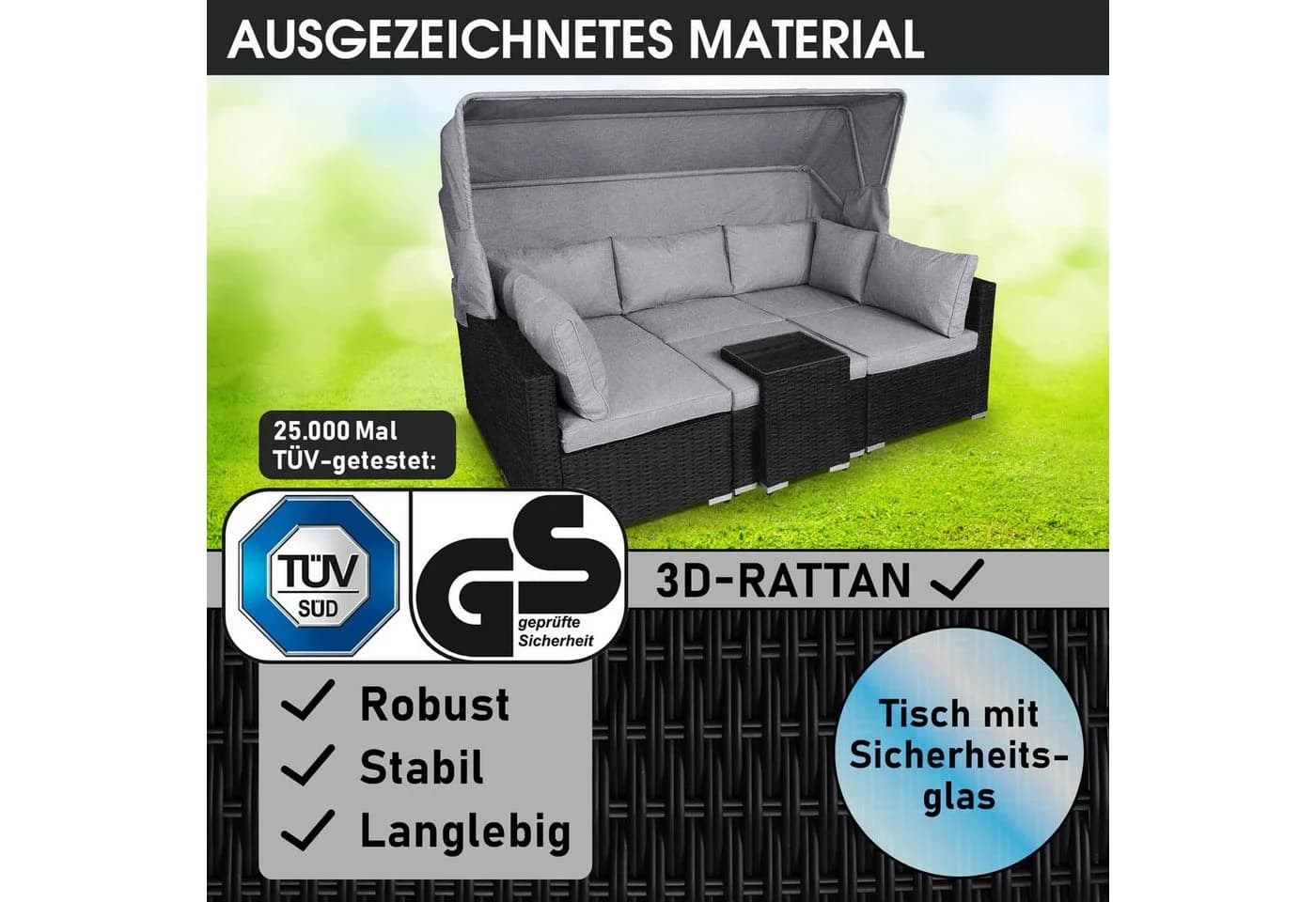 BRAST Sonneninsel Lounge Set 2-6 Personen mit LED-Dach - Bild 3