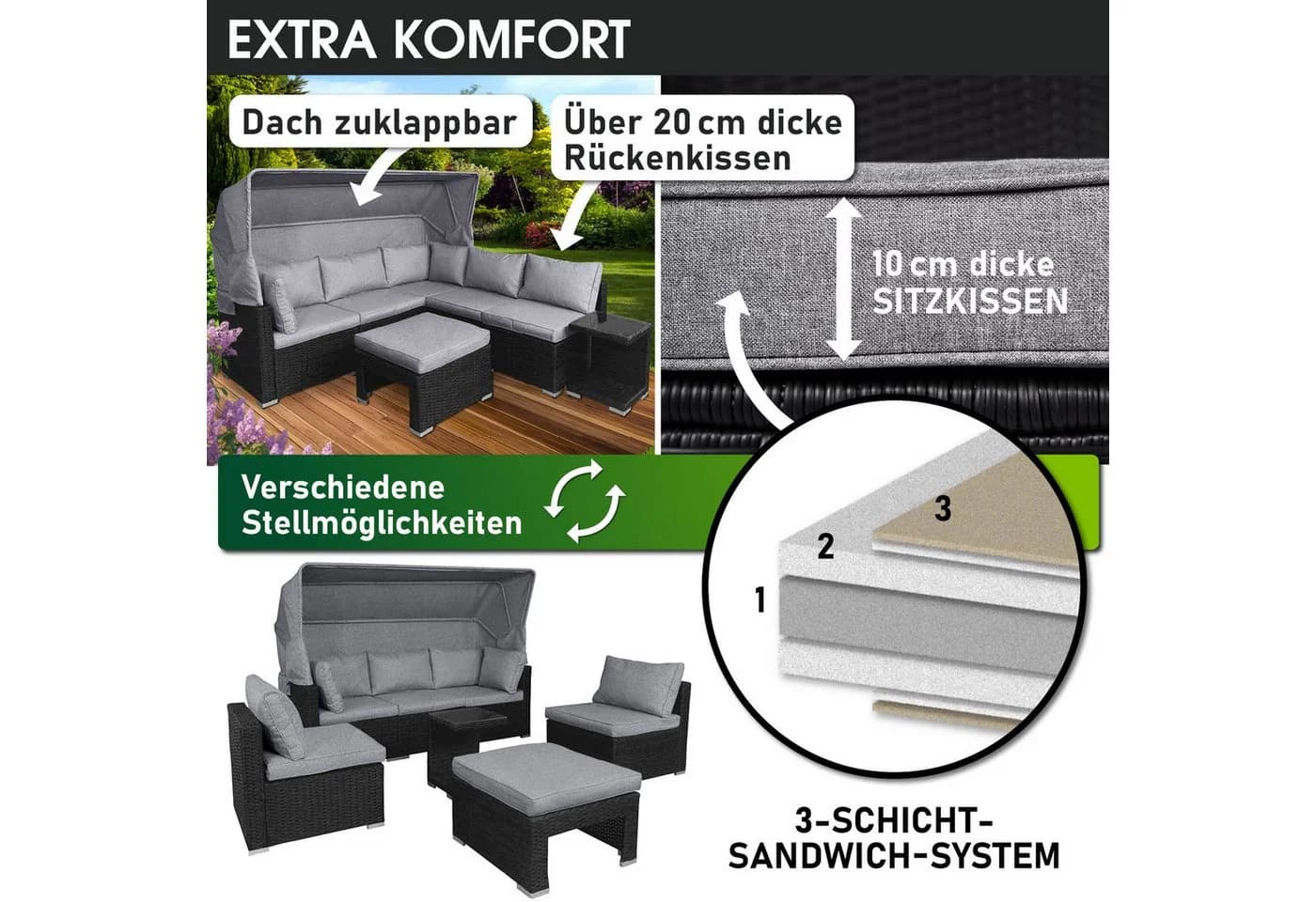 BRAST Sonneninsel Lounge Set 2-6 Personen mit LED-Dach - Bild 5