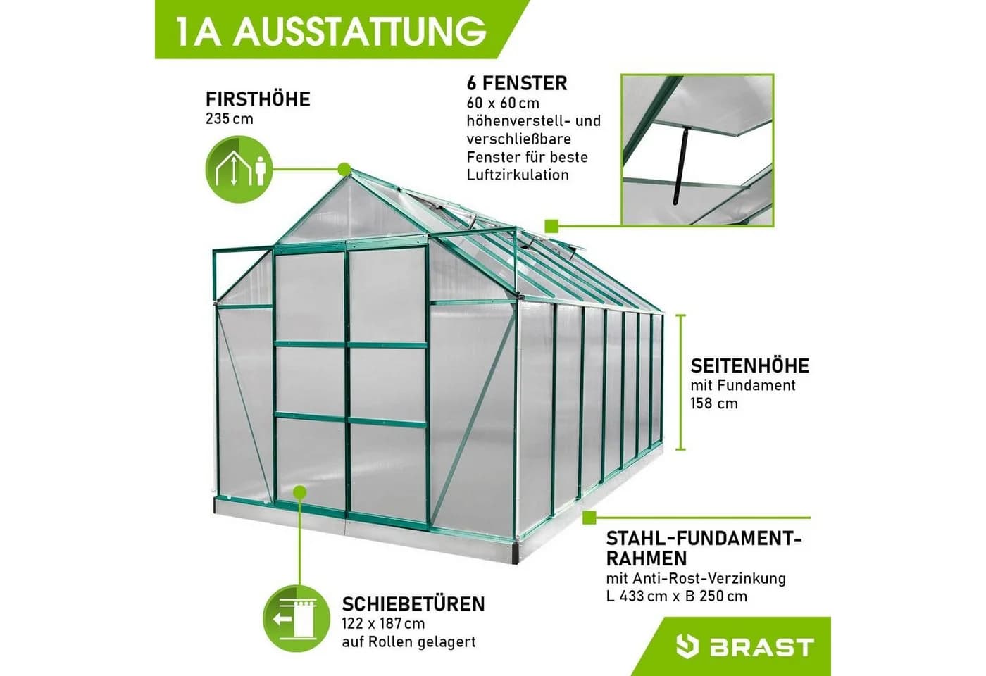 BRAST Gewächshaus ALU mit Fundament TÜV geprüft wetterfest - Bild 3