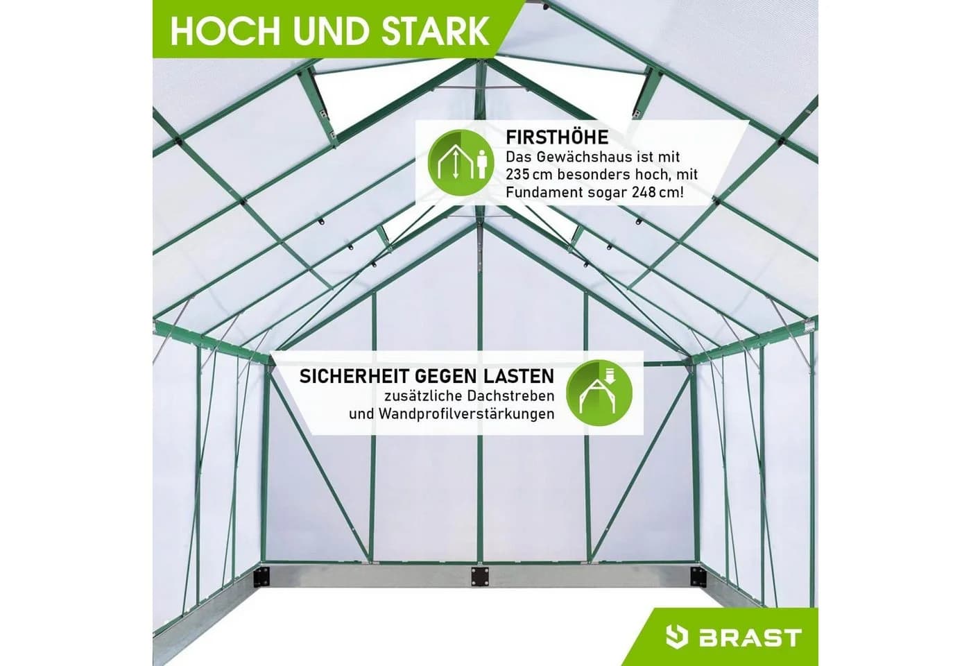 BRAST Gewächshaus ALU mit Fundament TÜV geprüft wetterfest - Bild 5