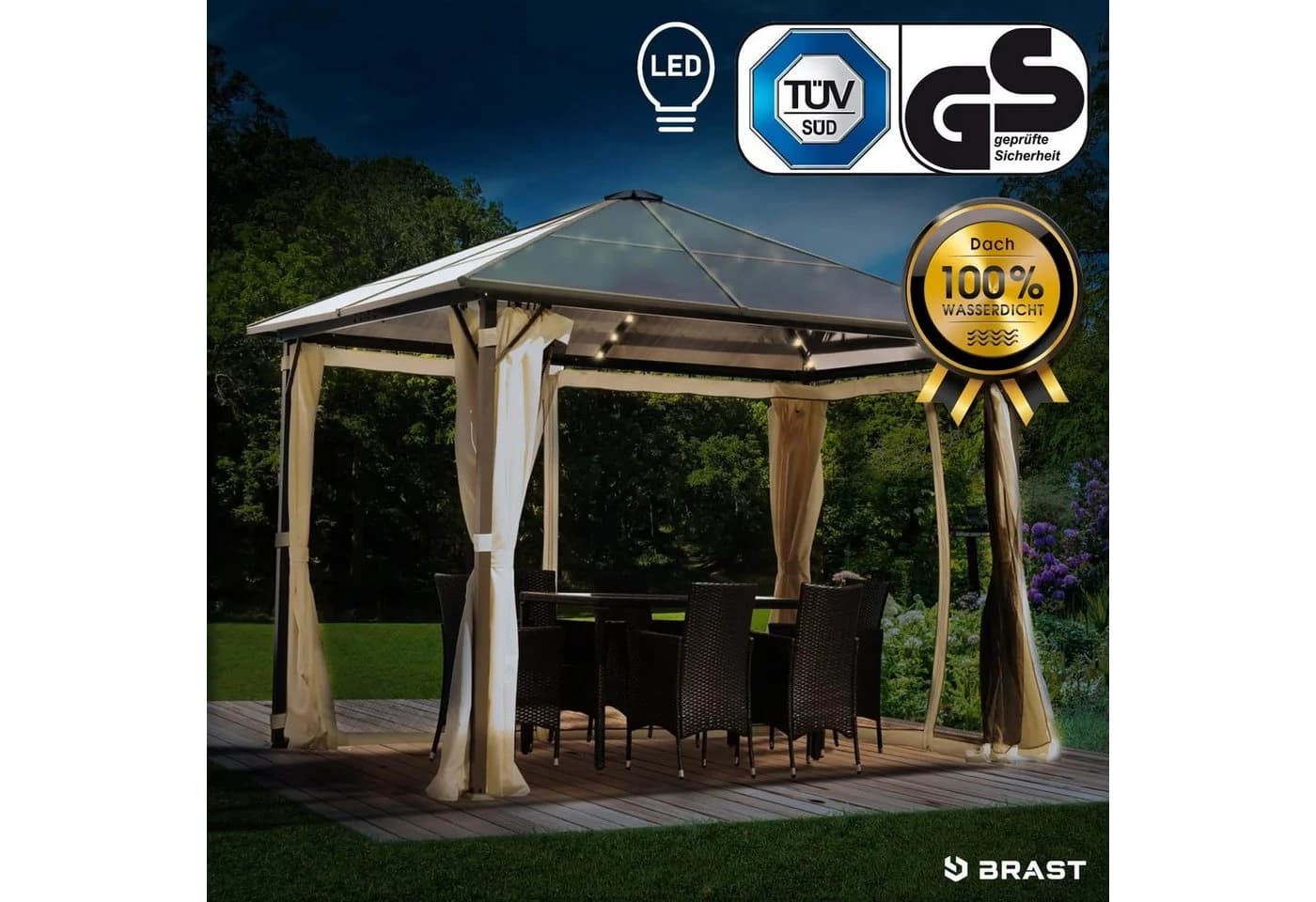 BRAST Pavillon Summerdream Aluminium 3x3m mit LED & Moskitonetz