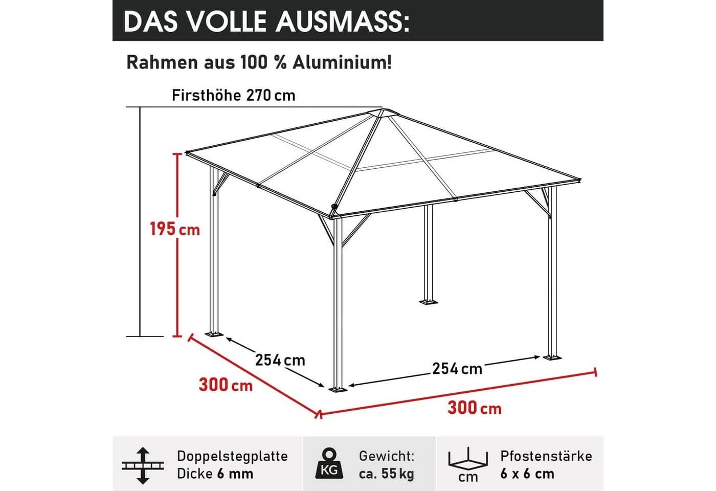 BRAST Pavillon Summerdream Aluminium 3x3m mit LED & Moskitonetz - Bild 3