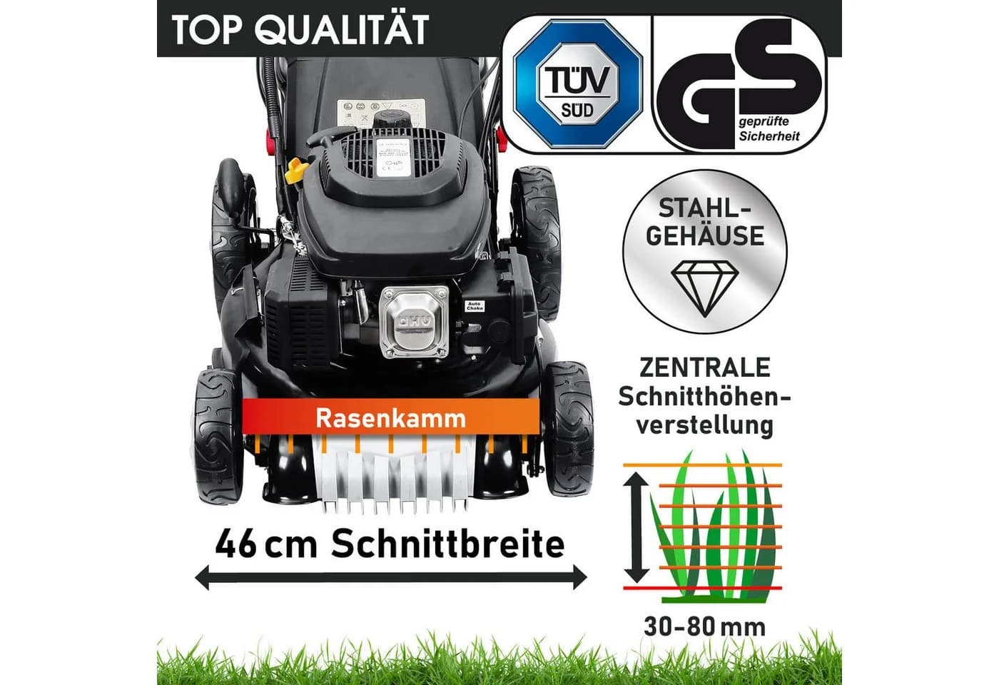 BRAST Benzinrasenmäher 46cm Schnittbreite 3,5kW Motor Stahlgehäuse - Bild 3
