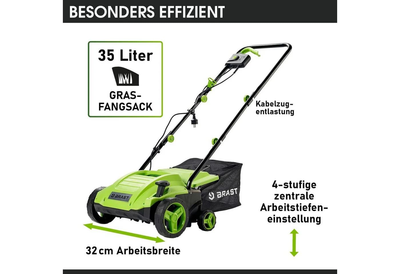 BRAST Elektro-Vertikutierer 1500 Watt 2in1 Vertikutierer und Rasenlüfter - Bild 3