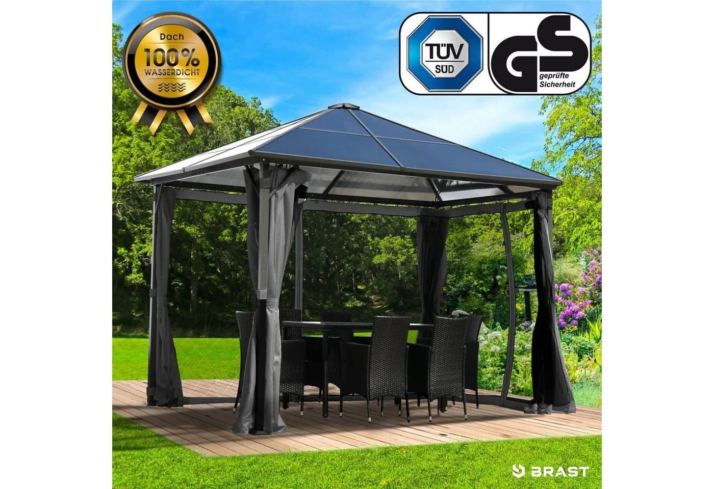 BRAST Pavillon Summerdream Aluminium 3x3m mit Moskitonetz und LED