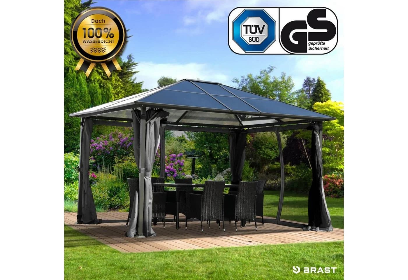 BRAST Pavillon Summerdream Aluminium Grau Anthrazit mit Moskitonetz