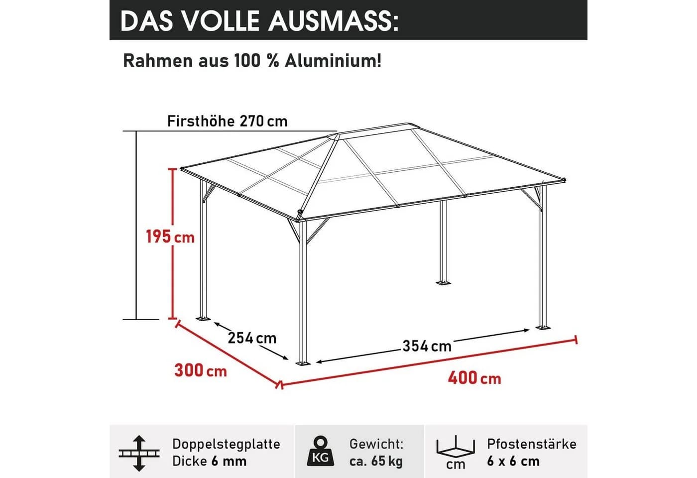 BRAST Pavillon Summerdream Aluminium Grau Anthrazit mit Moskitonetz - Bild 3